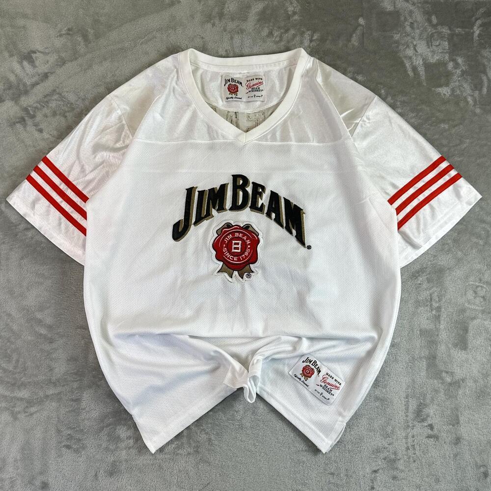 Y2K Jim Beam Football Jersey White Beam 80 Graphic Mesh Shirt Mens Large